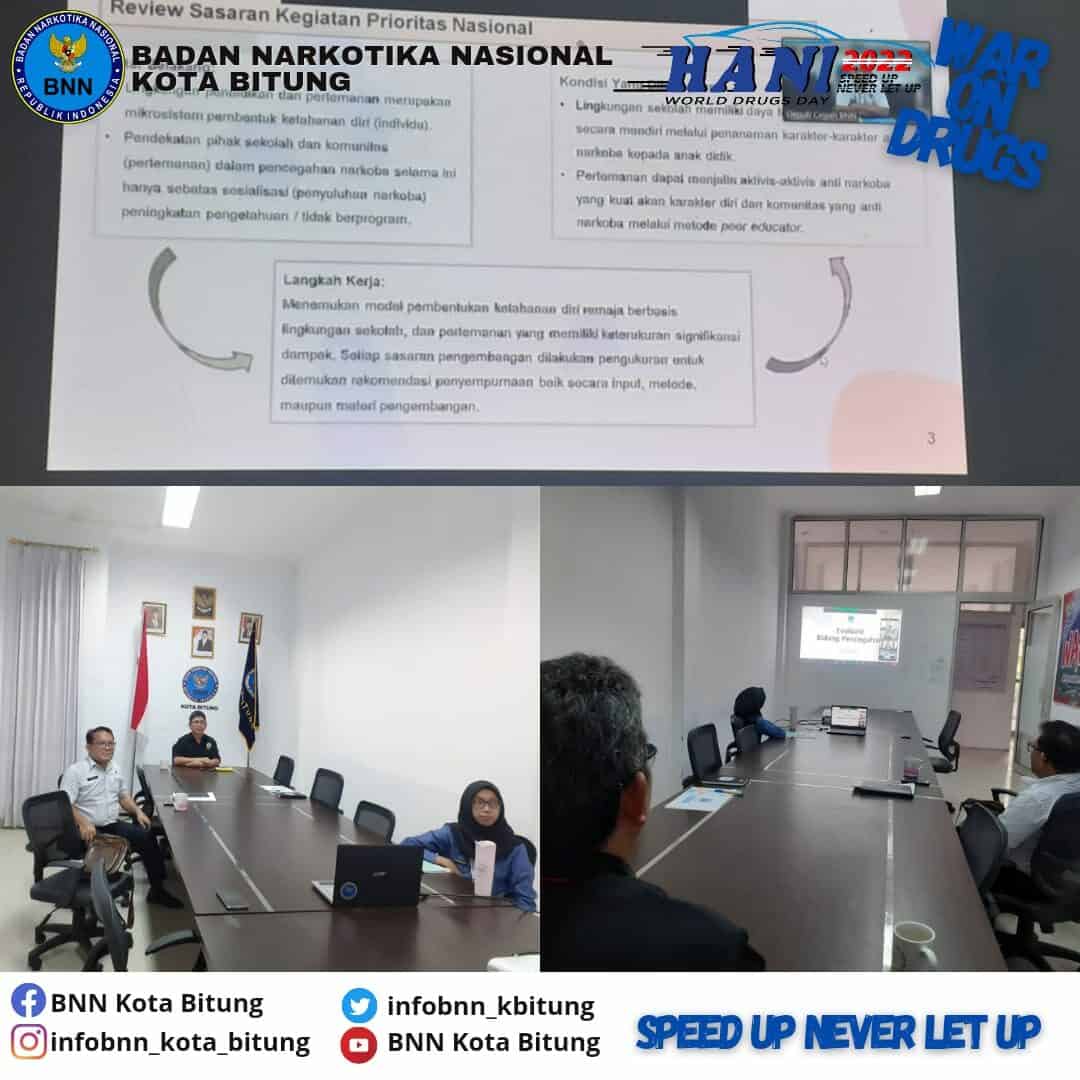 BNN Kota Bitung mengikuti Arahan Deputi Pencegahan mengenai kegiatan Program Prioritas Nasional dan Penyerapan Anggaran TA 2022 BNN Kota Bitung mengikuti Arahan Deputi Pencegahan mengenai kegiatan Program Prioritas Nasional dan Penyerapan Anggaran TA 2022