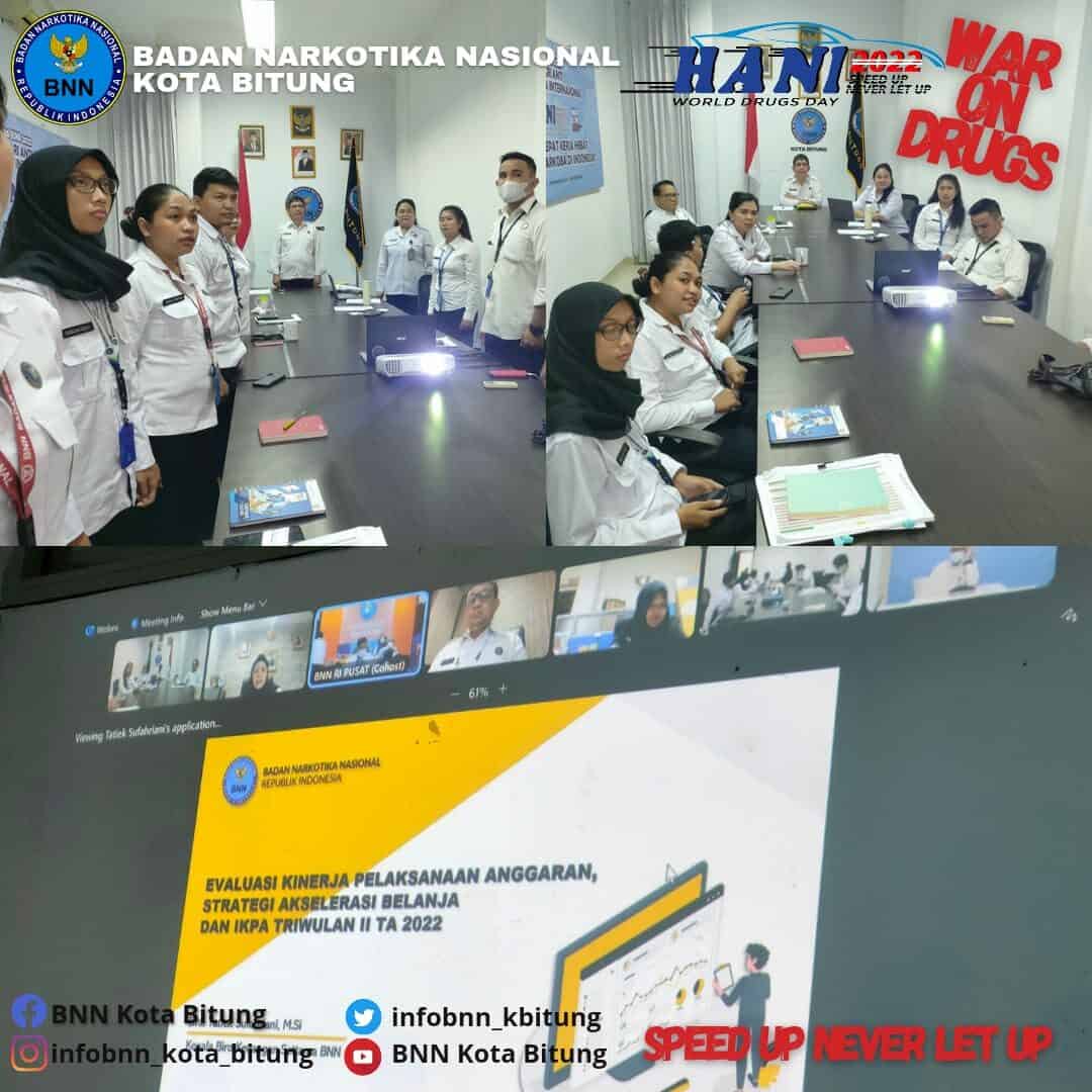 Pegawai BNN Kota Bitung mengikuti Rapat Pimpinan Melalui Virtual Meeting Konsep Otomatis