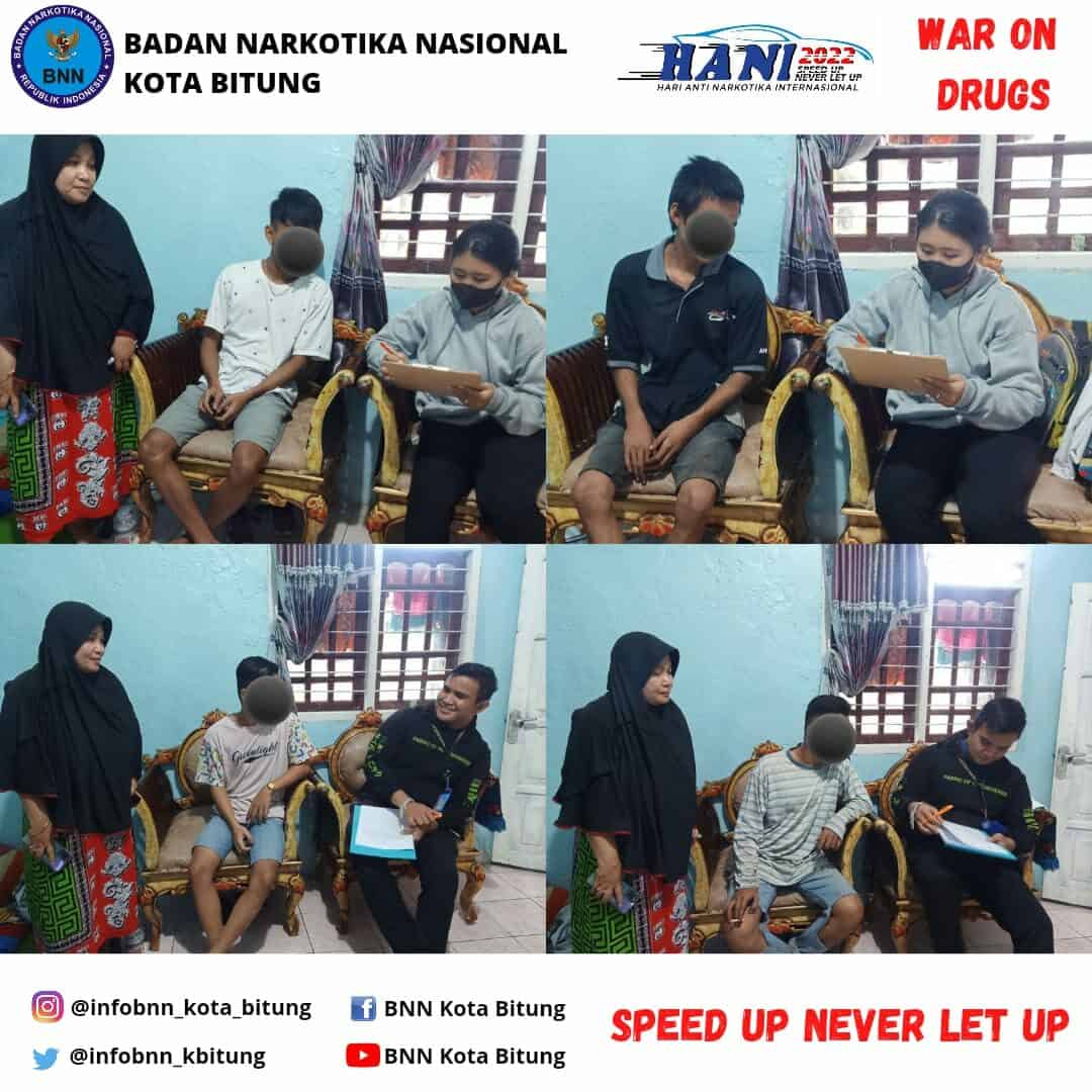 Petugas Rehabilitasi BNN Kota Bitung melaksanakan Skrining Intervensi Lapangan (SIL) di Kel Bitung Tengah, Kota Bitung Konsep Otomatis